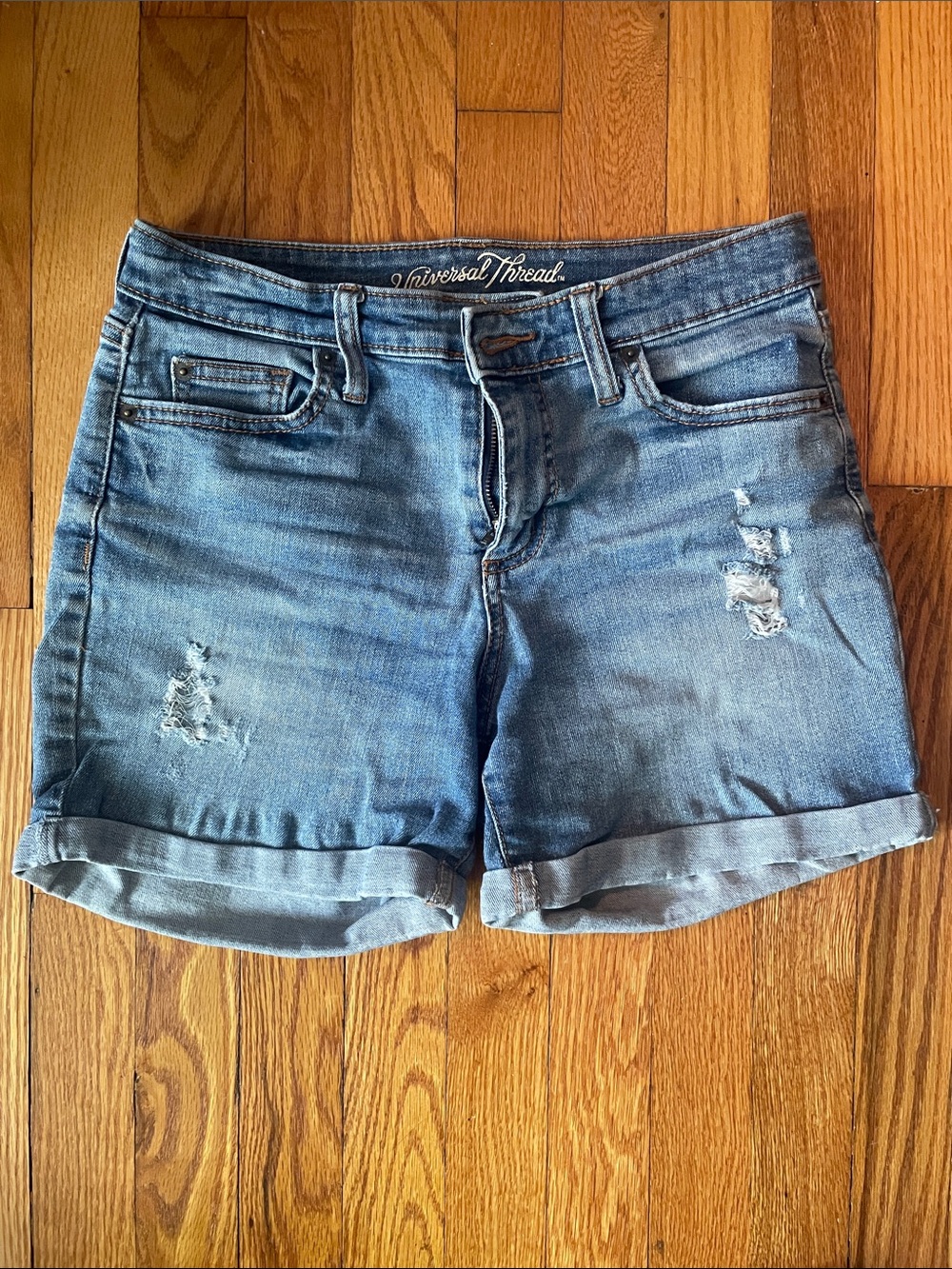 Universal Thread Light Blue Distressed Rolled Hem Denim Shorts
